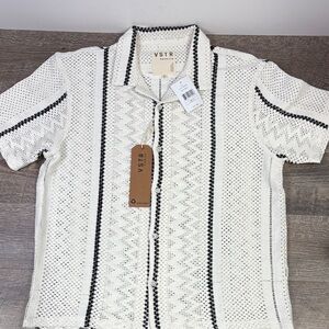 VSTR Premium Open-Knit Button-Front Shirt – Cream/Black – XL – NWT
